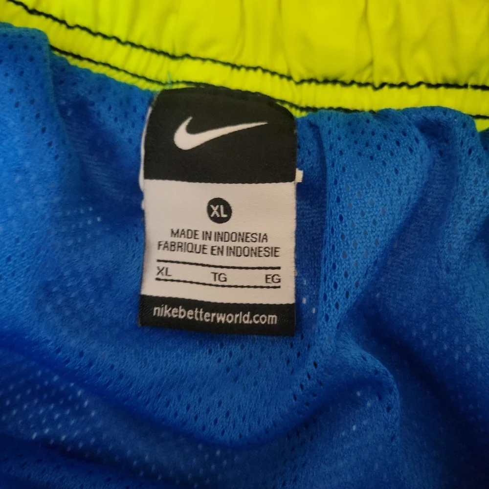 Nike Swim Trunks, Mens XL Board Shorts Mesh Lined,‎ Blue Neon Drawstring Waist